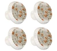 Cute Orange Flowers with Sage Green Stems Kitchen Cabinet Knobs, Decorative Drawer Dresser Knobs with Screws Pulls Handles Hardware for Home Furniture, 4 Pack
