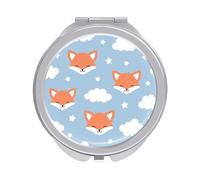 Cute Orange Foxes Animals White Cloud on Blue Sky Folding Make Up Mirror, Compact 2X/1X Magnification Mirror, Women Portable Travel Makeup Mirror 2.4 x 2.4 inch