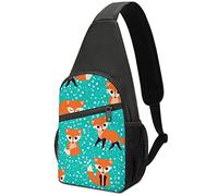 Cute Orange Foxes on Turquoise Pattern with White Polka Dots Adjustable Fanny Waist Pack Pouch, Crossbody Durable Runners Bag Wallet for Sports Cycling Gym Hiking Fitness Women Men