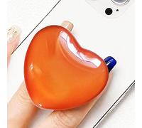 Cute Orange Heart Phone Grip - Large 3D Collapsible Crystal Phone Holder & Stand for Kindle, iPhone 17 16 15 14 13 Pro Max, iPad, Tablet | Phone Charms & Accessories Gift for Women