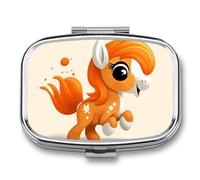 Cute Orange Pony Pill Box Travel Pill Organizer 2 Compartment Weekly Pill Case with Mirror A Day Medicine Container Medicine Organizer for Purse, Pocket, Or Wallet