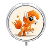 Cute Orange Pony Pill Box Waterproof Portable Medicine Pill Case Moisture Proof Metal Travel Pill Box with 3 Compartment Medicine Case