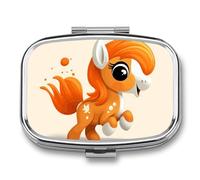 Cute Orange Pony Pill Case with 2 Compartment, Pill Organizer Portable Square Pill Box,Vitamin Pill Organizer for Pocket Purse and Travel