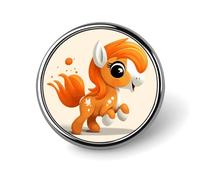 Cute Orange Pony Round Badge Brooch Lightweight Lapel Tie Pins Unique Gifts Metal Brooch Badge For Hat Shirt Clothing Bags Decoration