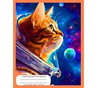 cute orange space cate composition notebook for Girls: Wide-Ruled Perfect for School, Writing, Drawing, Doodling, and Creative Adventures