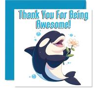 Cute Orca Thank You Card for Boys Girls - Awesome Animals - Thankyou Cards for Daughter Grandson Sister Cousin, 145mm Thank You So Much Appreciation Greeting Cards