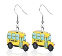 Cute Original Unique School Bus Cartoon Car Apple Pencil Book Colorful Resin Teacher Student Hanging Earrings Teacher Appreciation Day Back to School Gift, Metal, metal