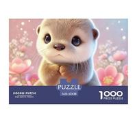 Cute Otter 1000 Piece Puzzle - Twin Otters Hugging Flowers Puzzles for Adults Educational Game Jigsaw Puzzle Fun Present for Home52x38cm/1000pcs