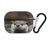 Cute Otter Airpod Pro Case AirPods 2 Case for Women Hard Shell Protective Cover with Carabiner Keychain Compatible with AirPods Case 2nd 1st Generation, Front LED Visible Black