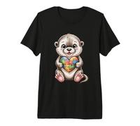 Cute Otter Autism Awareness Puzzle Heart Support Design Premium T-Shirt