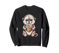 Cute Otter Autism Awareness Puzzle Heart Support Design Sweatshirt