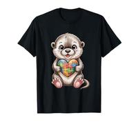 Cute Otter Autism Awareness Puzzle Heart Support Design T-Shirt