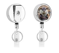 Cute Otter Badge Holder Retractable Metal Clip Portable Nylon Cord Stainless Steel Cord Key Chain 26.8 Inch for ID Card Name Card Clip