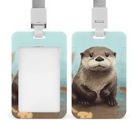 Cute Otter Badge Holder with Lanyards Retractable Vertical Plastic Id Badge Holder Name Key Card Holders Case for Teacher Nurse Doctor Office Gift for Coworkers