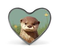 Cute Otter Badges Heart with Button Design, Personalized Picture Pin Brooches, Heart Badge Holders for Decorate Hat Shirt Clothing Bag Accessories
