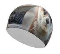 Cute Otter Bathing Cap High Elasticity Swimming Caps Fit Both Long Hair Short Hair Comfortable Large Shower Cap for Drag Reduction and Hair Protection