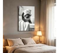 Cute Otter Bathroom Wall Art Set ,Black and White Soap-Foamed Cute Otter with Towel Canvas Wall Poster Picture Bathroom Poster Baby Room Boys Girls Decorative Art Print Canvas Frameless (40x50cm)