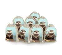 Cute Otter Bunches Pocket Cotton And Hemp with Drawstring 8 Pieces Reusable Gift Bags Jewelry Pouch for Wedding DIY Craft Party (4.9 X 6.7 Inch)
