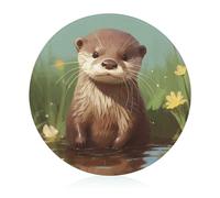 Cute Otter Cutting Board for Kitchen Mini Cheese Chopping Board Round Tempered Glass Chopping Block for Picnic Cutting Pizza Meat Fruit(7.9 Inch)