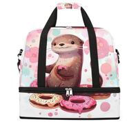 Cute Otter Donuts Pattern Foldable Travel Duffel Bag Large Capacity Sports Gym Bag with Wet Dry Compartment Shoe Pocket Lightweight Carry On Overnight Weekender Bag for Women Men