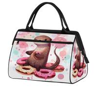 Cute Otter Donuts Pattern Travel Duffle Bag, Waterproof Weekender Carry-On Bag Large Capacity Overnight Duffel Sport Gym Bag for Women & Men