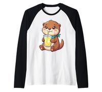 Cute Otter Drinking Lemonade Kawaii Summer Animal Foods Raglan Baseball Tee