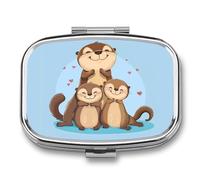 Cute Otter Family Travel Pill Organizer 2 Compartments Pill Case Pill Box Containers for Purse Pocket