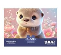 Cute Otter Fun And Challenging Family Game 1000 Pieces Puzzle -Twin Otters Hugging Flowers for Adults Kids Great Gift Idea70x50cm/1000pcs