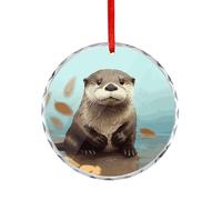 Cute Otter Glass Circular Pendant Personalization Christmas Tree Hanging Ornaments Funny Round Glass Hanging Pendants Holiday Decor for Party Xmas Wedding