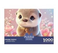 Cute Otter Great Gift Idea 1000 Piece Jigsaw Puzzle -Twin Otters Hugging Flowers for Adults Men And Women Educational Game Challenge38x26cm/1000pcs