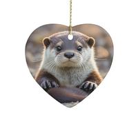 Cute Otter Heart Ornament Precious Heart-Shaped Pendant Idea Ceramic Ornaments with Gold String Personalized Heart Shaped Decoration for Outdoor Party Love