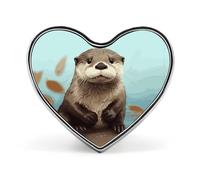 Cute Otter Heart Shape Lapel Pin Personalized Pinback Button Badges Retro Punk Button Pin Kawaii Heart Badges for Men Women Clothes Bags Hats & Gift