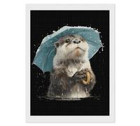 Cute Otter Holding an Umbrella Diamond DIY Painting Kits Square Full Drill Digital Art Craft for Home Office Wall Decor