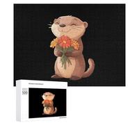 Cute Otter Holding Flower Funny Jigsaw Puzzles Wooden Picture Puzzle for Adults Home Decors Gift
