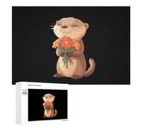 Cute Otter Holding Flower Funny Jigsaw Puzzles Wooden Picture Puzzle for Adults Home Decors Gift