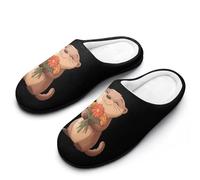 Cute Otter Holding Flower Men's House Slippers Memory Foam Shoes Indoor Outdoor Warm Cotton Slipper 9-10（42-43）