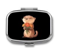 Cute Otter Holding Flower Small Pill Organizer with 2 Compartments