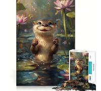 Cute Otter in Lotus Pond Adult Jigsaw Puzzles 1000 Pieces Strong Logic Indoor Fun Joyful Challenge (38x52cm)