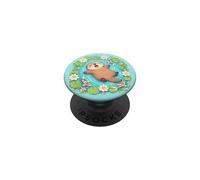 Cute Otter Koi Fish White Lotus Lily Pad Teal Watercolor PopSockets Adhesive PopGrip
