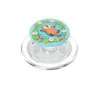 Cute Otter Koi Fish White Lotus Lily Pad Teal Watercolor PopSockets PopGrip for MagSafe