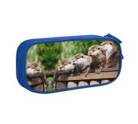 Cute Otter Large Capacity Double Layer Pencil Case,Customizable Full Print Polyester Fabric Organizer-School, Office, Travel Makeup Pouch