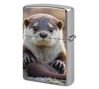Cute Otter Lighter Case Classic Pocket Lighter Cover Windproof Flip-Top Metal Lighters Sleeve Double-Sided Lighters Covers for Men Women