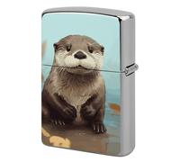 Cute Otter Lighter Case Metal Protective Cover with Double-Sided Art Design, Cool Lighters Pouch Shockproof Lighter Cover for Men Women Gifts, Lighters Not Included