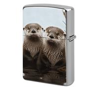 Cute Otter Lighter Case Metal Protective Cover with Double-Sided Art Design, Cool Lighters Pouch Shockproof Lighter Cover for Men Women Gifts, Lighters Not Included