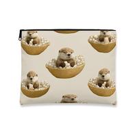 Cute Otter Makeup Bag, Fanciful Sea Creature Cosmetic Travel Pouch for Women, Portable Canvas Zipper Organizer, Perfect for Summer Adventures, beige, 7x9 Inch, Otter