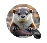 Cute Otter Mouse Pad Round Laptop Mouse Mat Cute Computer Mousepad Keyboard Pad Non-Slip Desk Pads for Gaming Office Work Home