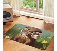 Cute Otter Pet Feeding Mat Absorbent Pu Leather Dog Cat Food Mats Contain Spills Protects Floors, Anti-Slip Rubber Backing Dog Bowl Mats Easy Clean Pet Placemats 30x45cm