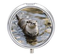 Cute Otter Pill Box 3-Compartment Travel Pill Organizer Portable Round Medicine Case with Mirror Design for Vitamins, Jewelry & Essentials Durable Pocket Pillbox for Purse, Camping