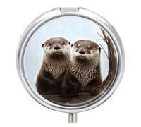 Cute Otter Pill Box Medicine Pill Organizer 3 Compartment Daily Pill Case Small Pill Container Round Pill Holder Travel Pill Box Metal Pill Case for Purse Pocket