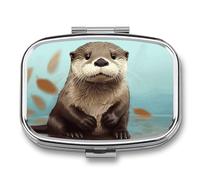 Cute Otter Pill Organizer Small Pill Box with Two Compartments Pill Case Metal Medicine Organizer Portable Medicine Box Holder Medication Holder Travel Pill Container